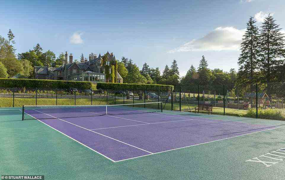Cromlix boasts two tennis courts - a small practice court and a full-size one (pictured). Both resplendent in Wimbledon purple