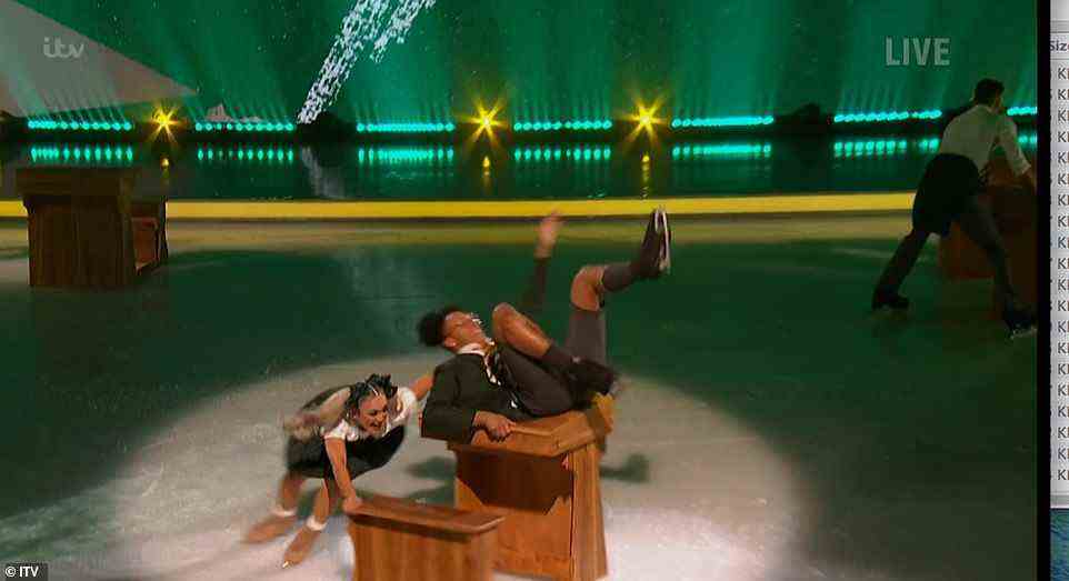 Show: Kye and his partner Tippy took to the ice along with their desk prop and impressed the panel, scoring 34.5/40