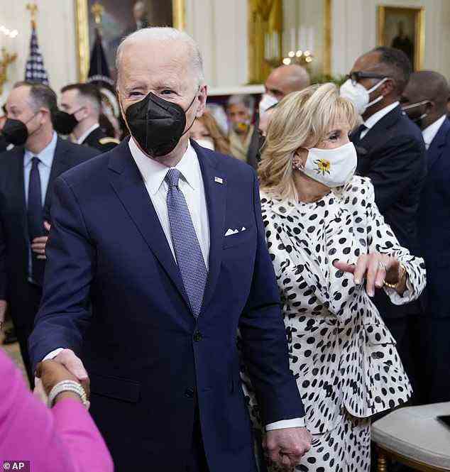 While Dr. Biden made a political fashion statement with her sunflower mask, her husband, President Joe Biden, opted for a standard black medical face covering