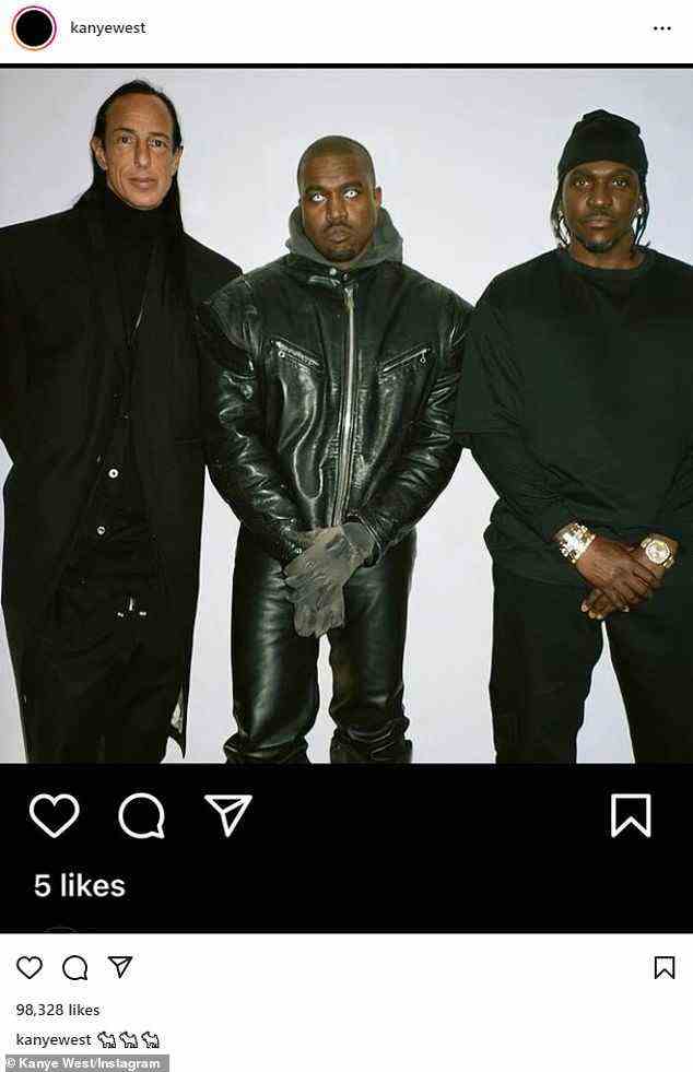 Goats: Kanye West (pictured with fashion designer Rick Owens, left, and rapper Pusha T, right) flabbergasted his fans as he revealed his new Donda 2 album will only be available exclusively on his own device Stem Player which costs $200