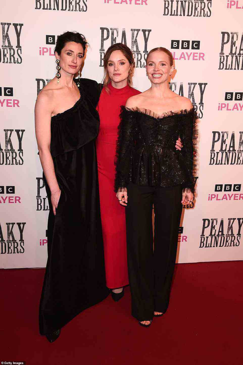 Leading ladies: The actresses pulled out all the stops as they donned stylish ensembles while posing on the red carpet to celebrate the final season of the period crime drama
