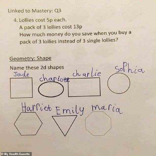 Einfach nach Anleitung!  Dieses britische Schulmädchen fand auf einem Hausaufgabenblatt eine originelle Antwort auf die Geometriefrage des Lehrers