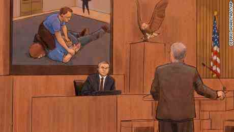 Der frühere Polizeibeamte von Minneapolis, Tou Thao, ist in einer Skizze im Gerichtssaal abgebildet, die bei seinem Prozess zur Ermordung von George Floyd am Dienstag, dem 15. Februar 2022, aussagt.