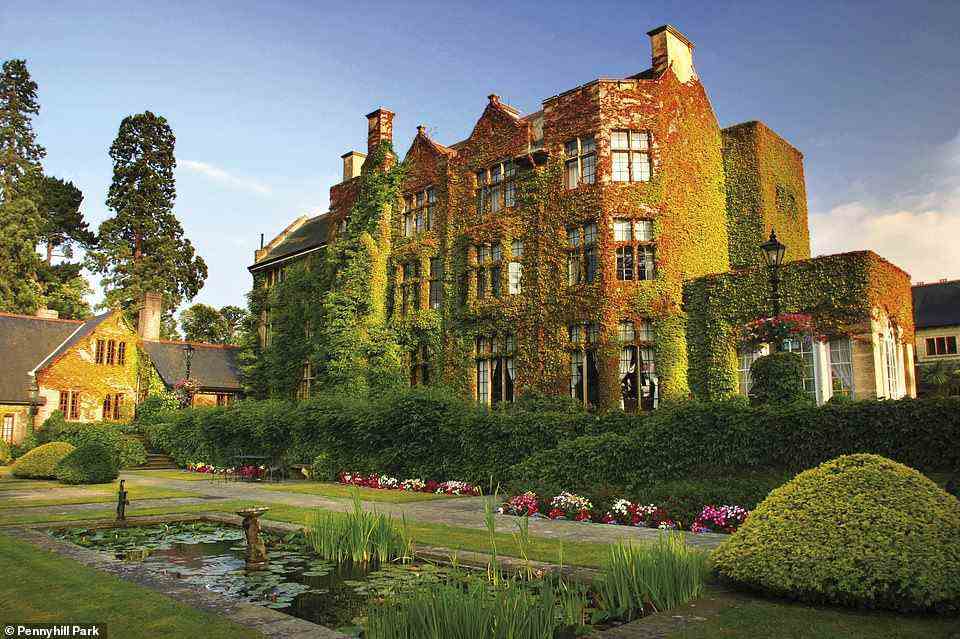 Looking grand: The ivy-covered facade of Pennyhill Park, Surrey. Here, Sunday B&B doubles start at £480 until April, compared with a starting price of £570 on Saturdays