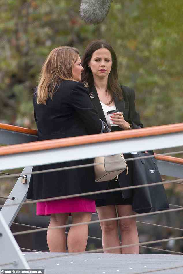 Caffeine fix: Tammin sipped from a takeaway cup of coffee in an effort to keep herself awake in between scenes