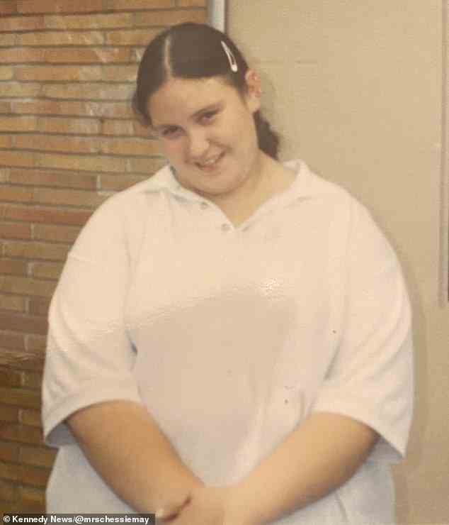 Chessie's gastric band limits the size of her stomach. The former stock exchange worker cut out fizzy pop four months before surgery, hasn't drank any since, and has pledged to never touch a drop again. Pictured, Chessie aged 12)