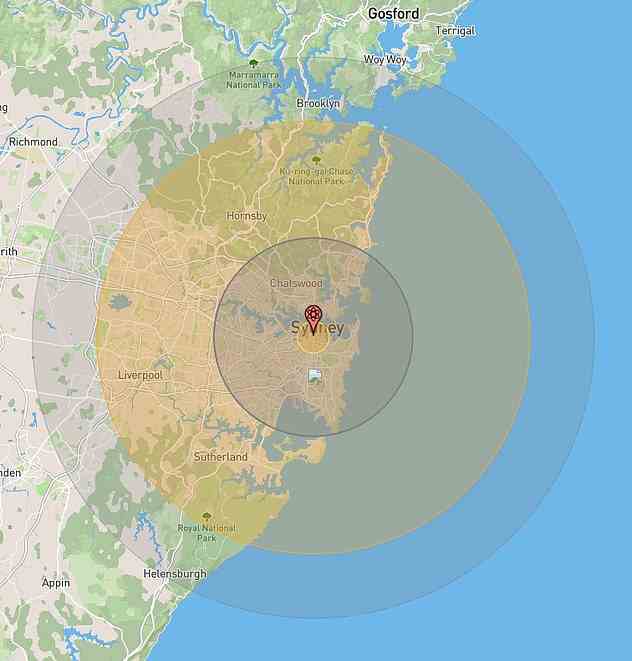 Almost a million would die instantly in a 5km fireball which would engulf Sydney city centre, turning the inner-west, CBD and Eastern Suburbs to ash (pictured)