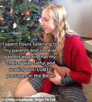 She said she had to spend hours 'reading anti-LGBTQ+ passages in the bible' and listening to her parents, and several pastors, explain why her 'choice was sinful'