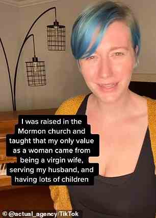 One TikTok user, named Shirelle (pictured), said she raised in a 'cult' and taught her 'only value as a woman came from being a virgin wife, serving her husband, and having lots of children'