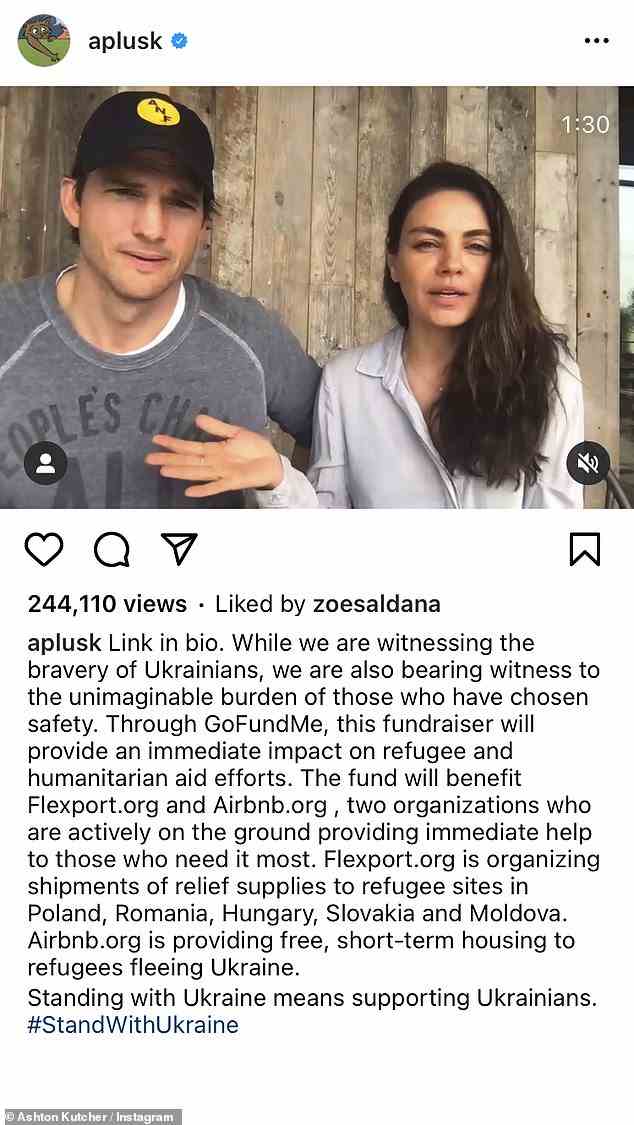 Entscheidung: Es war Mila, die enthüllte, dass sie und Ashton „beschlossen hatten, Spenden im Wert von bis zu 3.000.000 US-Dollar an Airbnb.org und Flexport.org über GoFundMe.org zusammenzuführen, um 30.000.000 US-Dollar zu sammeln“.