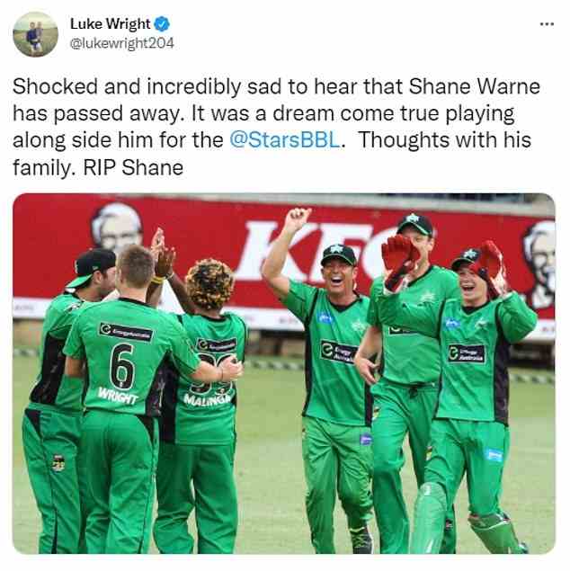 Luke Wright paid tribute after playing alongside Warne while playing for the Melbourne Stars