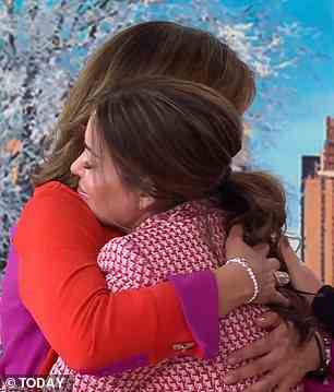 Thomas reunited with Today hosts Hoda Kotb (pictured) and Jenna Bush Hager during the show's fourth hour, and each of them gave her a big hug