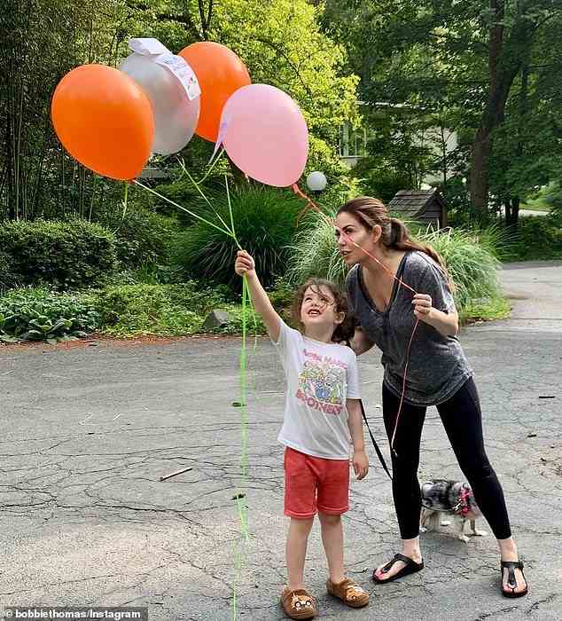 Thomas and her son honored her husband with balloons last Father's Day. 'Miles wanted to make sure his Father¿s Day wishes made it to Daddy in heaven,' she explained on Instagram