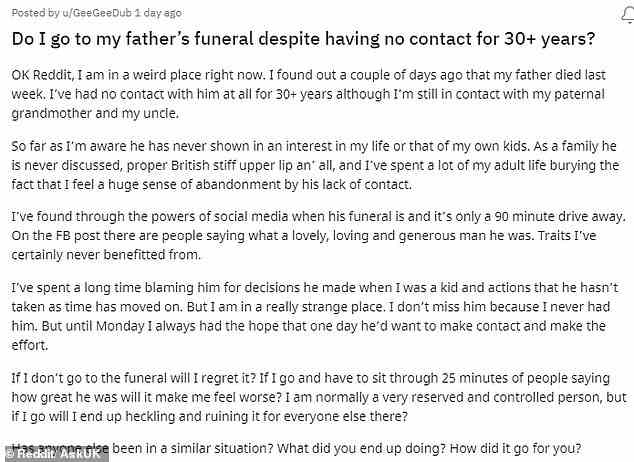 In einem Posting auf Reddit erklärte der Mann, sein Vater habe kein Interesse an seinem Leben oder dem seiner Kinder gezeigt