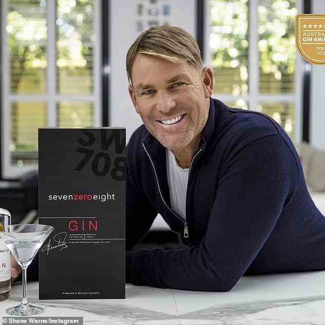 Away from cricket, Warne was just as busy, expanding his own gin company SevenZeroEight Gin (pictured)