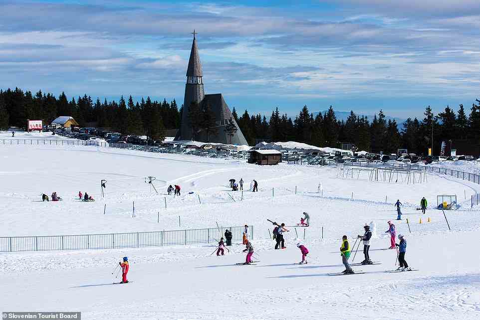 'Slovenia is one of the few places where you can ski in the morning before driving along the coast to enjoy a warm dip in the sea in the afternoon,' writes Amie. Above are the slopes in Rogla