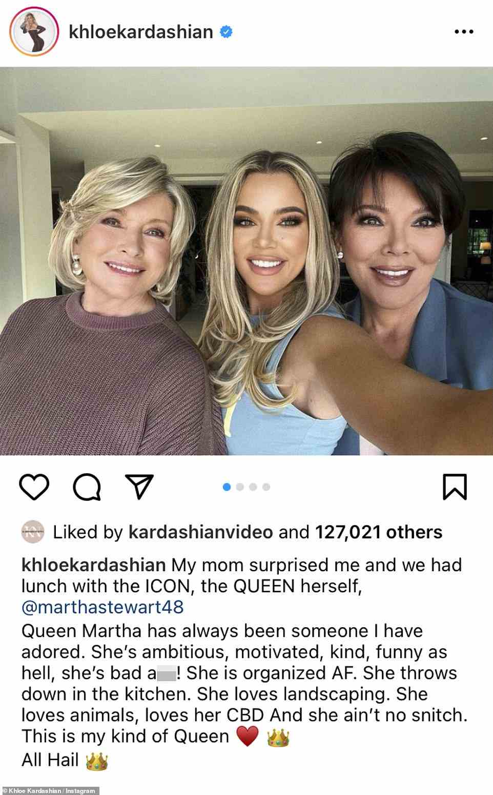 Das Neueste: Letzte Woche genoss der Star ein Mittagessen mit der Lifestyle-Ikone Martha Stewart, 80, das ihre Mutter Kris Jenner, 66, am Mittwoch in ihrem Haus in Südkalifornien veranstaltete