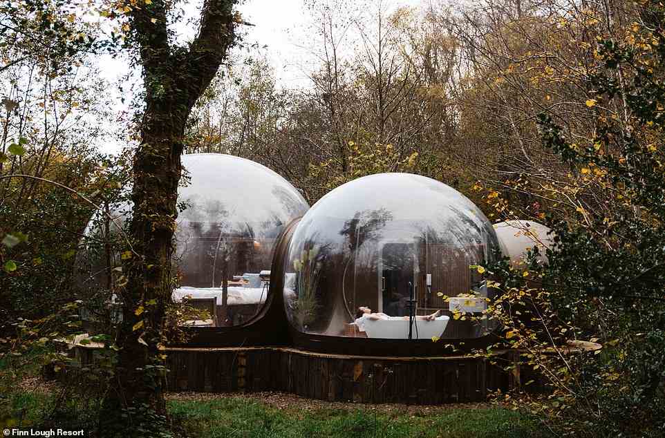 Finn Lough's most famous bedrooms are so-called Bubble Domes with transparent roofs (pictured)