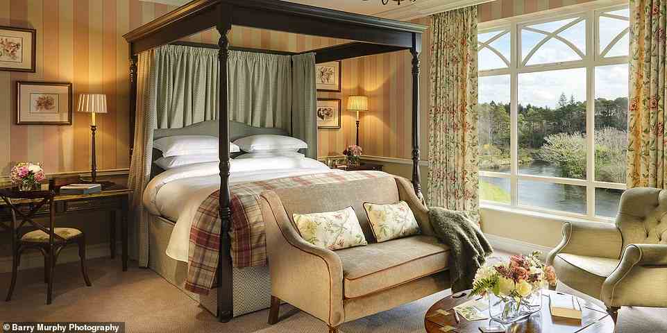 Snap up a room at Ballynahinch Castle, pictured, from about £200 per night with breakfast included