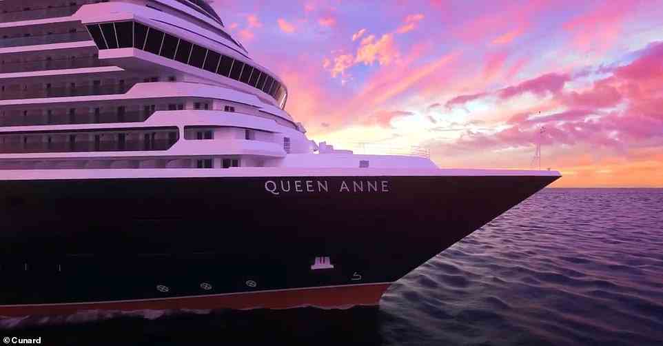 Queen Anne wird eine „raffinierte, aktualisierte Lackierung“ vorstellen – wie hier in einem Rendering von Anfang dieses Jahres gezeigt –, die eine neue Schriftart einführt, die von den „großen Ozeandampfern der Vergangenheit“ inspiriert ist.
