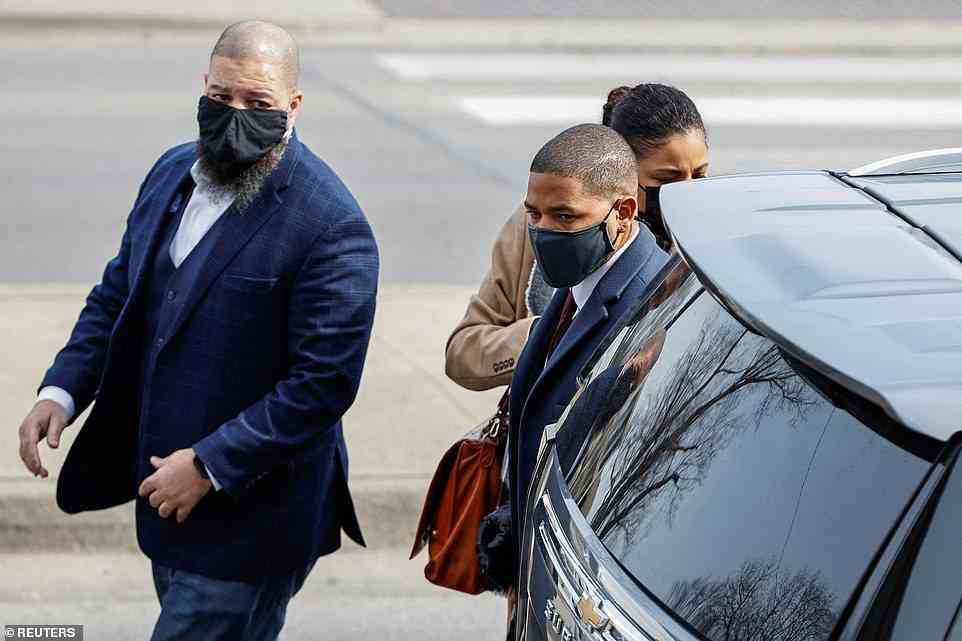 Jussie Smollett has arrives at court with his family to be sentenced for lying to police, bringing with him his elderly 92-year-old grandmother to try to convince the judge not to put him behind bars