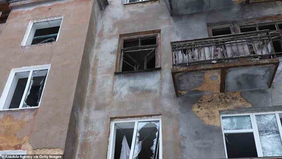 A view of a destroyed building after airstrikes hit civil settlements as Russian attacks continue on Ukraine in Dnipro