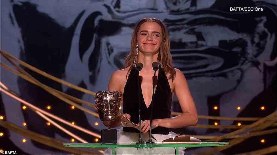 Star: Emma took to the stage to present the award of Best Outstanding British Film