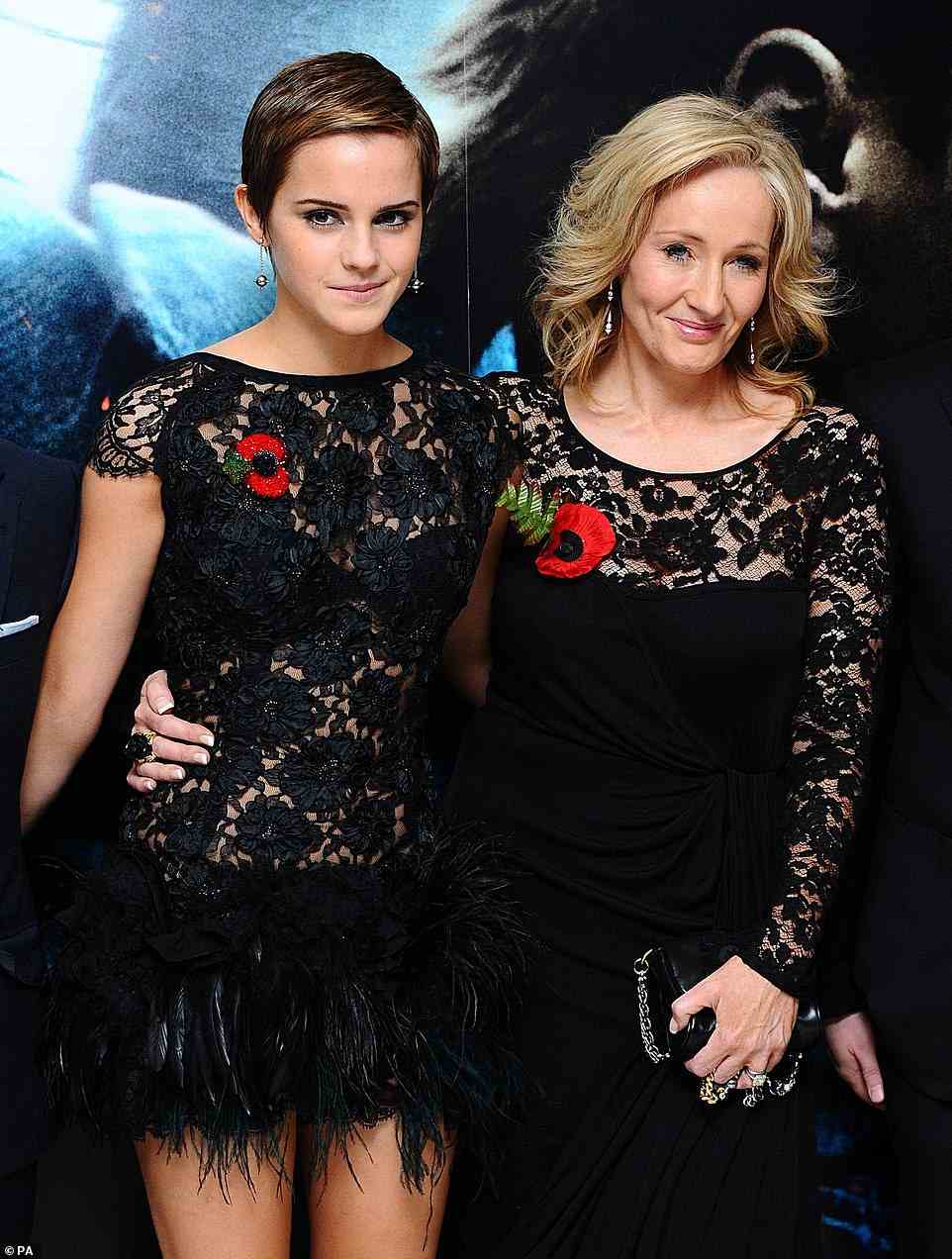 Cheeky: After Rebel said Emma 'calls herself a feminist, but we all know she's a witch,' the actress (pictured with JK in 2011), added: 'I'm here for all the witches'