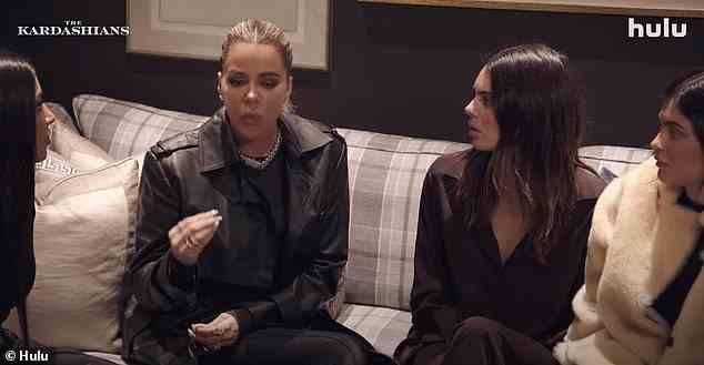 Emotional: Later in the trailer, Khloe is seen seated on a couch with sisters Kim, Kendall and Kylie. 'Why do we always make excuses for the people that traumatize us?' she asks emotionally