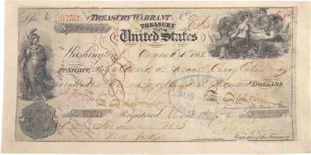 Ein stornierter Scheck in Höhe von 7,2 Millionen Dollar für den Kauf von Alaska, ausgestellt am 1. August 1868.