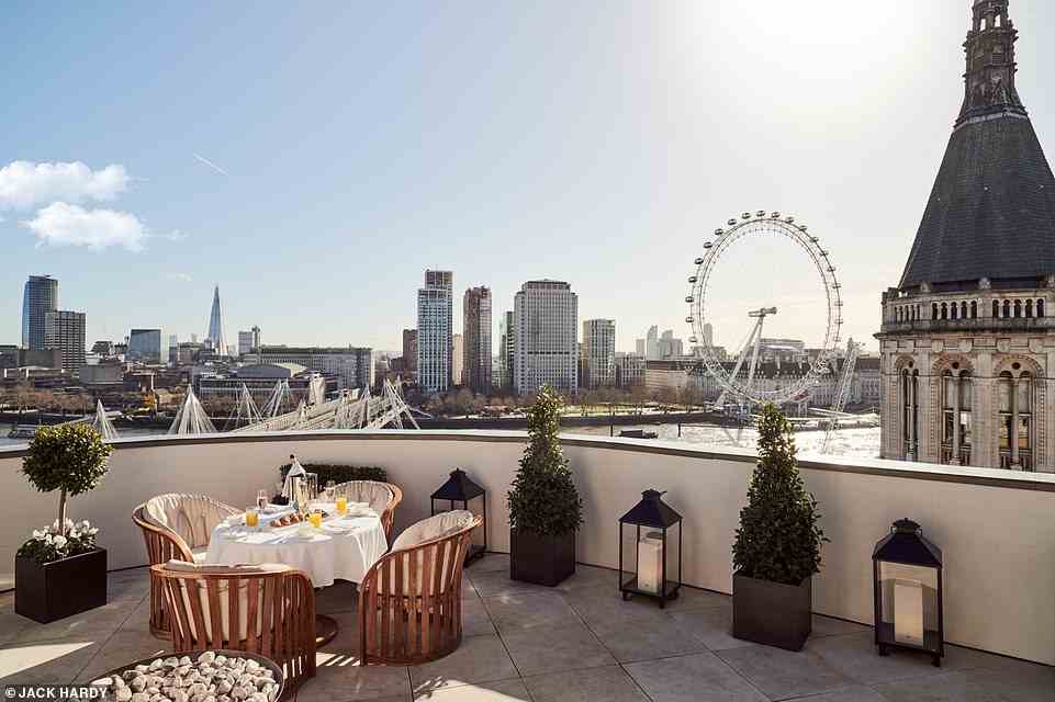 The Corinthia's Royal Fanfare package starts at a whopping £40,000 and includes a stay in the Royal Penthouse (pictured)