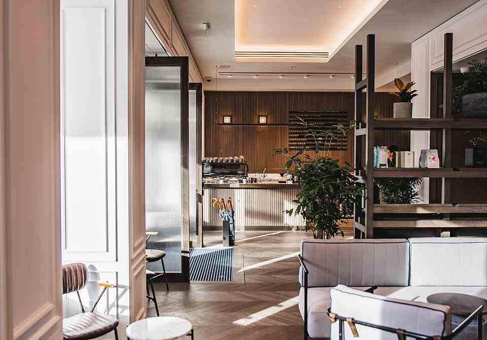 Page8 – opposite the National Portrait Gallery and within easy walking distance of The Mall and Horse Guards Parade – has understated interiors, an artisan cafe in its lobby, pictured, and a Japanese fusion rooftop restaurant