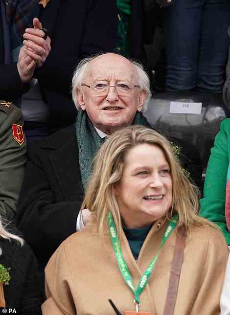 The politician appeared in good spirits as he watched the St Patrick's Day Parade in Dublin which has returned in full, with crowds on the streets of Dublin after Covid-19 put a pause on celebrations for the last two years