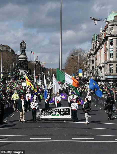 Performers take part in the St Patrick's Day parade as the event returned to the streets of Dublin following the Covid-19 pandemic
