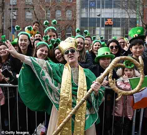 A man in fancy dress delighted the crowd of revellers as he took part in the parade to celebrate St Patrick's Day today in Dublin