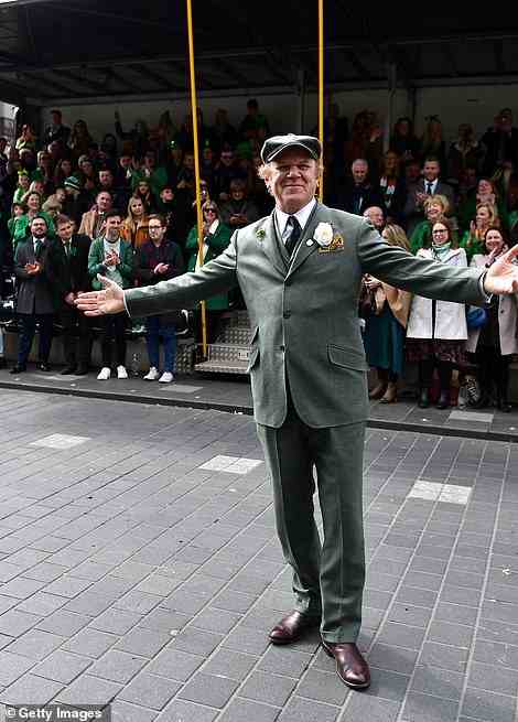 International guest of honour John C. Reilly was seen waving to the crowds of revellers as he celebrated St Patrick's Day during the parade