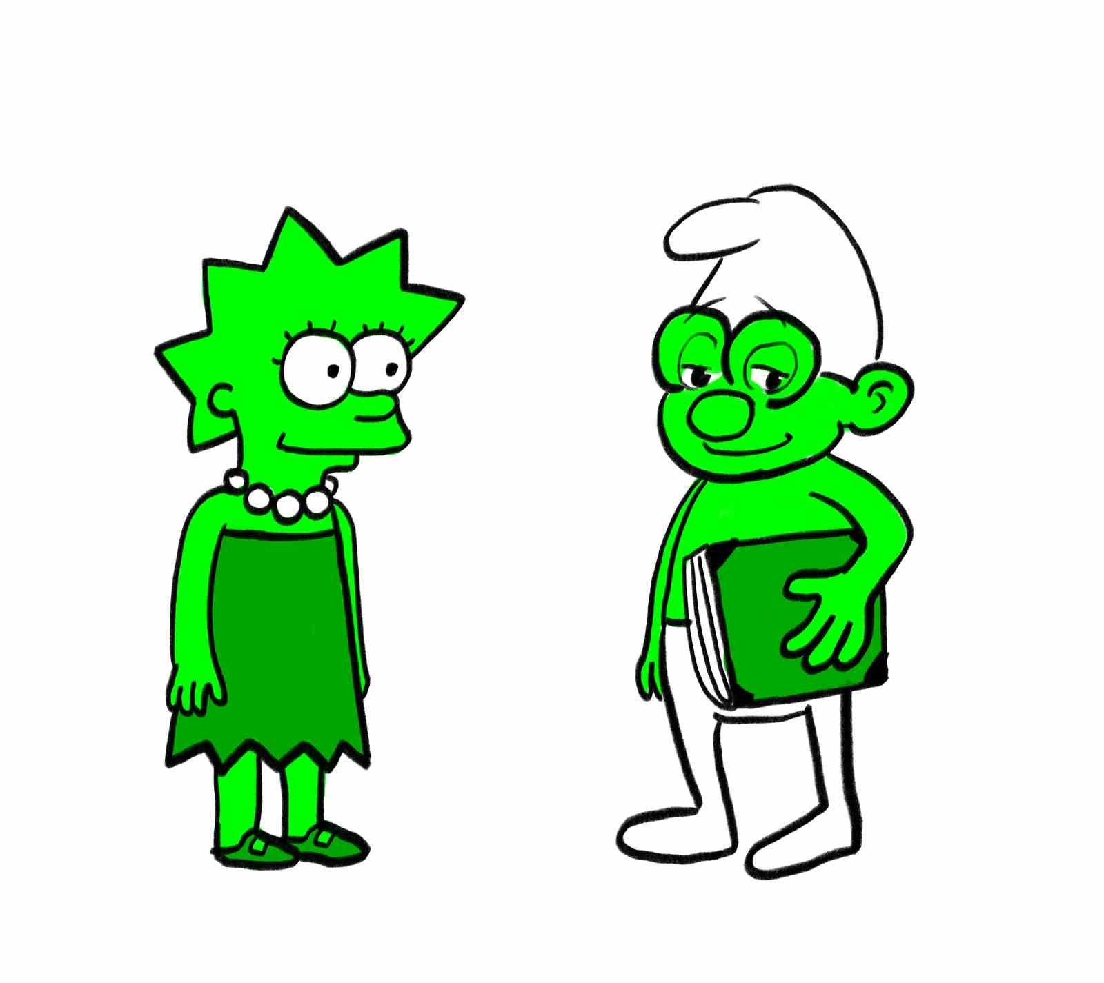 Grüne Lisa Simpson und grüner Schlumpf