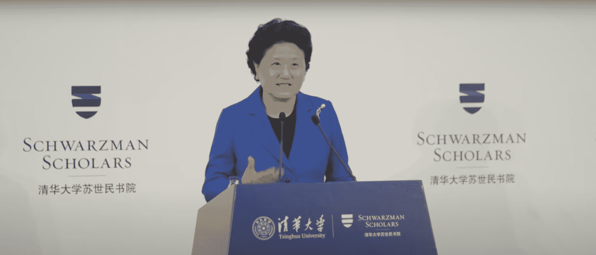 The vice premier of the PRC and head of the United Front Work Department, Liu Yandong, gave a speech at the annual opening ceremony for Schwarzman Scholars at Tsinghua University in 2016. [YouTube/Screenshot/SchwarzmanScholars] 
