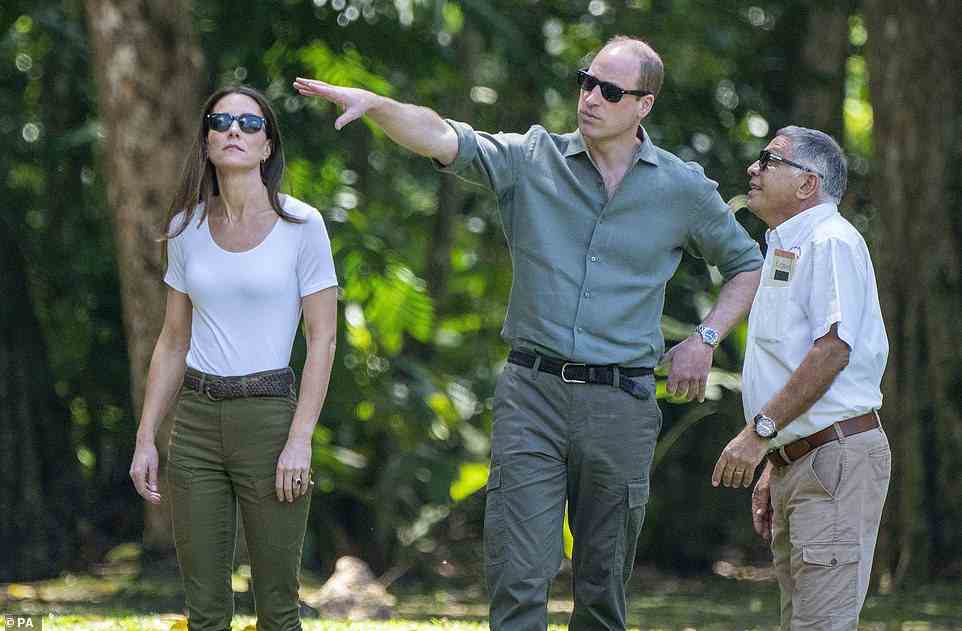 The Duke and Duchess of Cambridge, with archaeological expert Allan Moore, at Caracol, an ancient Mayan archaeological site deep in the jungle in the Chiquibul Forest in Belize, during their tour of the Caribbean