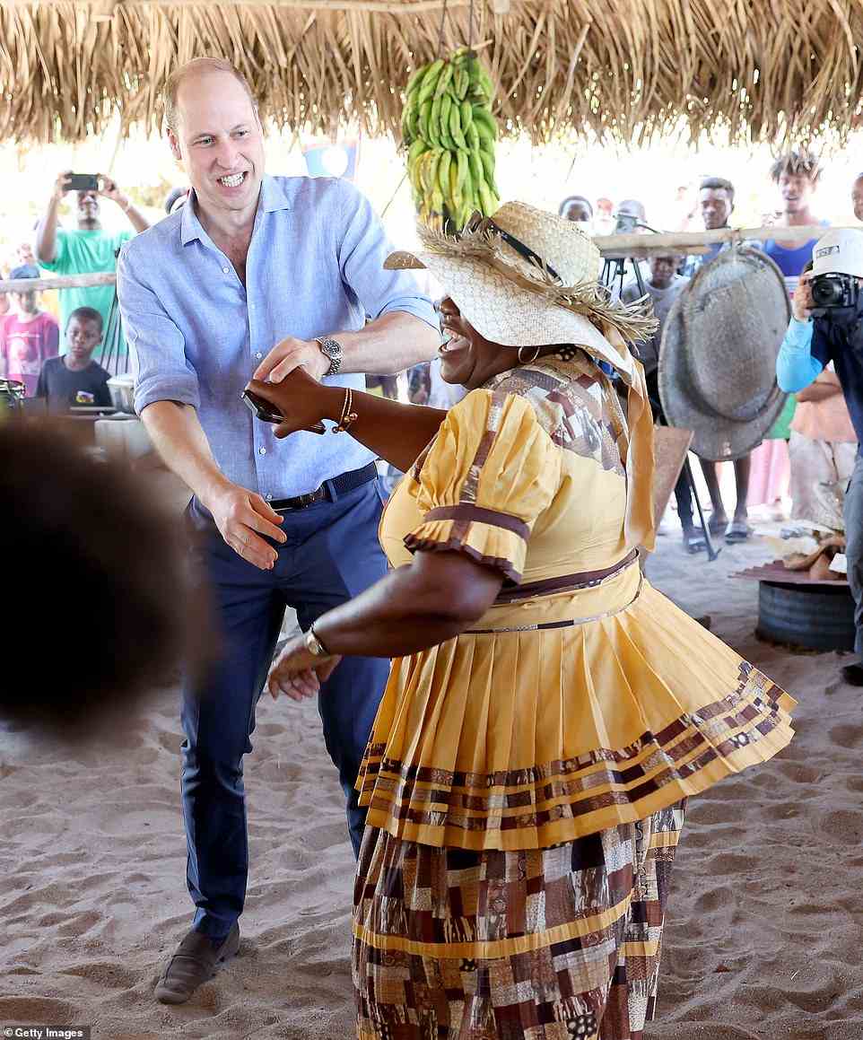 The couple's introduction to local culture also saw them offered plantain coconut broth, Hudutu, and a sweet sava porridge called Sahau with Belizian celebrity chef Sean Kuylen