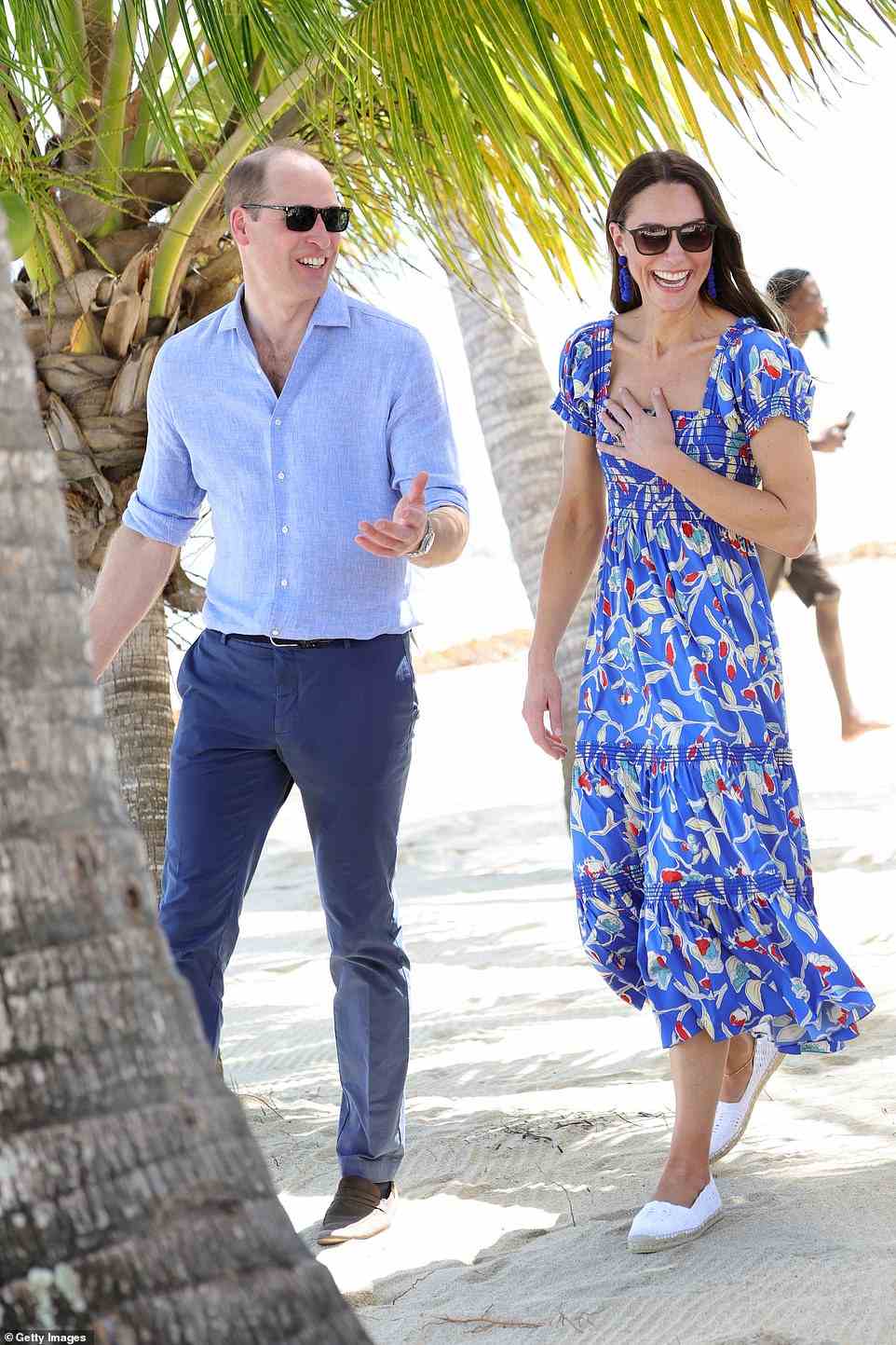 Pictured: mThe Duke and Duchess of Cambridge on the Beach after a Garifuna Festival on the second day of a Platinum Jubilee Royal Tour of the Caribbe