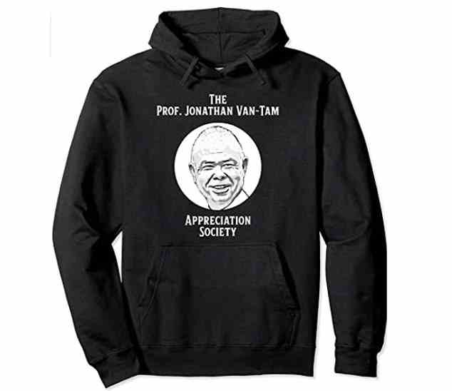 One piece of fan merchandise was this hoodie with the words 'The Prof. Jonathan Van-Tam Appreciation Society'