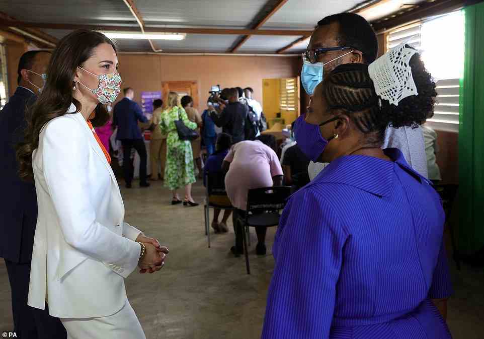 The Duchess of Cambridge is seen during a visit to Spanish Town Hospital in Kingston, Jamaica, to meet doctors, nurses and other members of staff