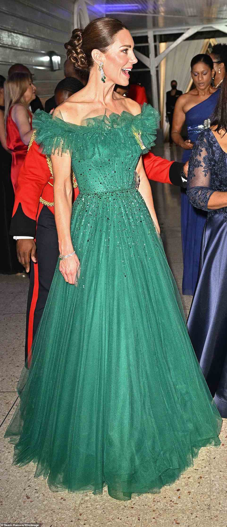 Pictured: Kate attends a dinner alongside her husband Prince William hosted by the Governor General of Jamaica at King's House