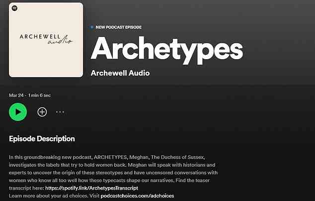 Die Ankündigung heute Nachmittag markiert die erste Podcast-Serie von Archewell Audio mit Spotify