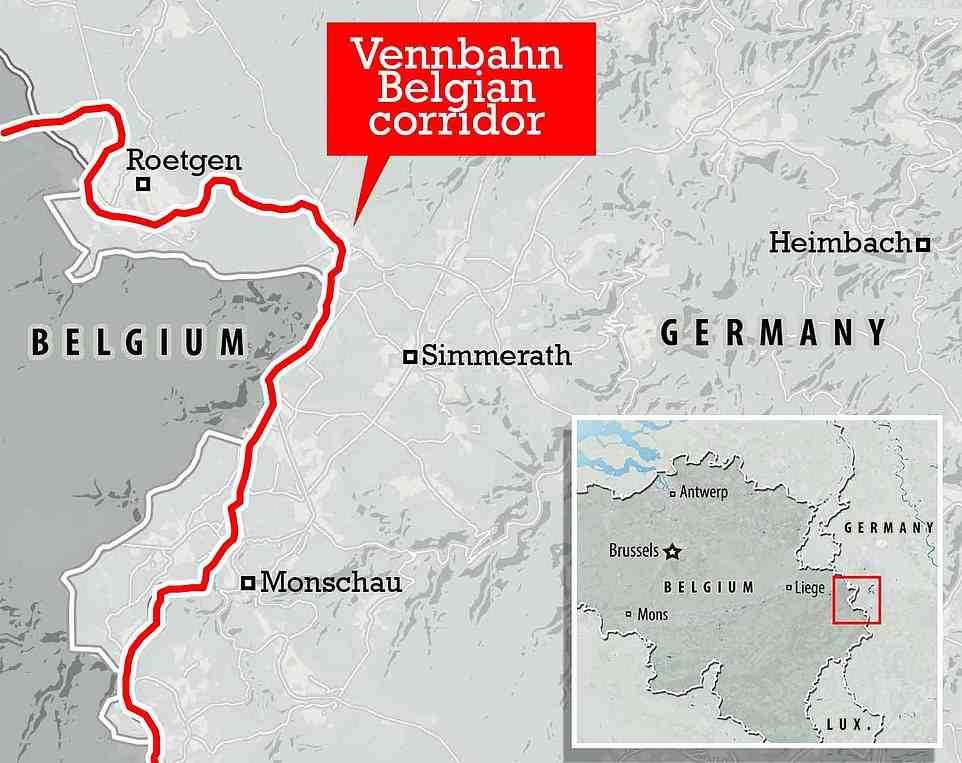 The Vennbahn rail-trail runs through Belgium, Germany and Luxembourg. Above is the peculiar Belgian corridor of the former railway line that cuts through Germany