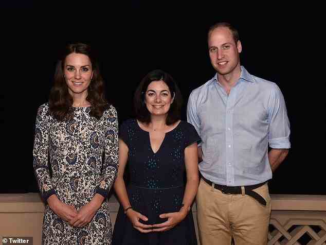 Right-hand woman: Ms Cockburn-Logie with the Duke and Duchess of Cambridge during their seven-day tour to India and Bhutan in April 2016, which she arranged and led