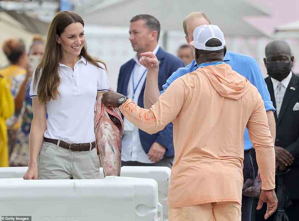 The Duke and Duchess of Cambridge spoke to local fisherman who showed off their catch of the day
