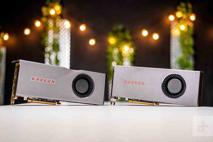AMD Radeon RX 5700 and 5700 XT sitting on a table.