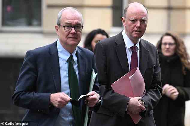 Advocates for England's previous lockdowns, Chief Scientific Adviser Patrick Vallance (left) and Britain's Chief Medical Officer for England Chris Whitty (right) walk through Westminster on February 21, 2022